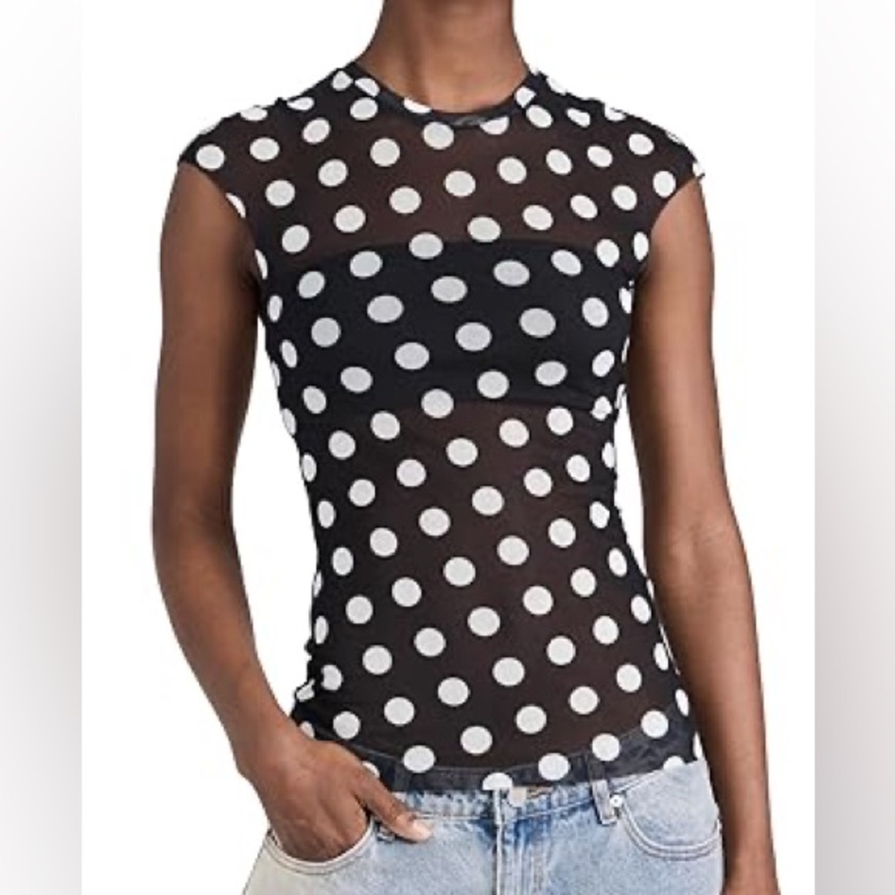 AFRM Sheer Polka Dot Cap-Sleeve Top - Black & White